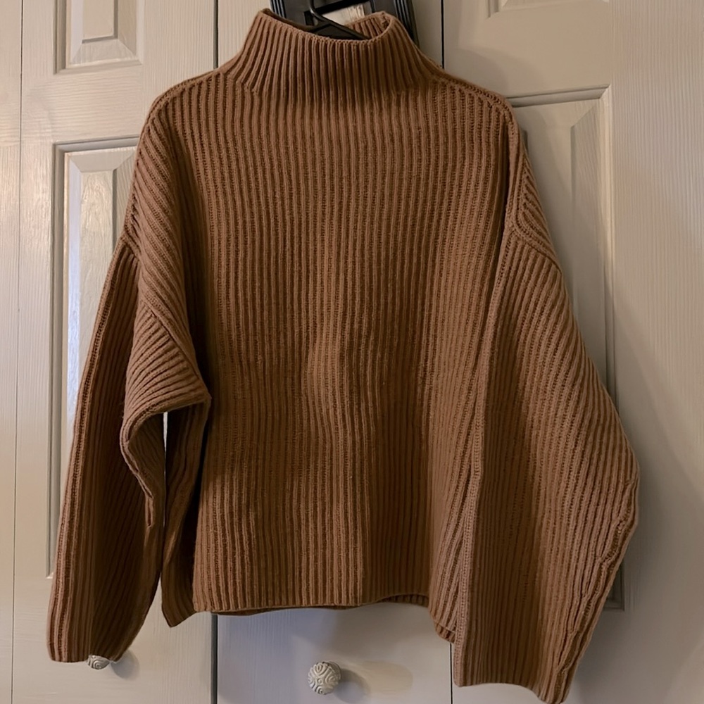 Everlane Camel Ribbed Mock neck Sweater XL